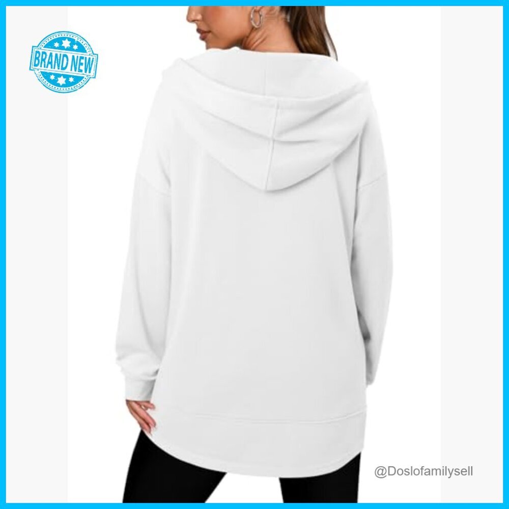Quarter Zip Pullover Hoodie Lapel Neck Drawstring Tunic Side Pockets Casual - Picture 5 of 7